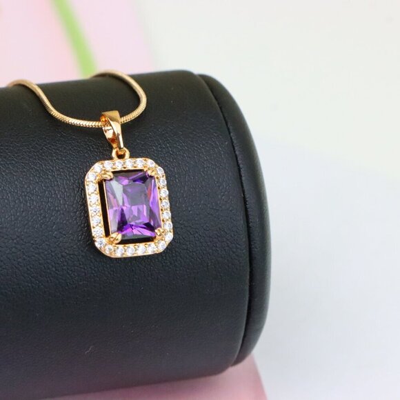 "Purple Crystal Rose Gold Pendant with Sparkling White Stone Frame, XPPT1274 - Picture 4 of 13